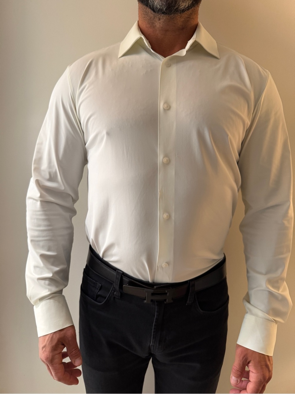 Men's Cream Long-Sleeve Dress Shirt – Modern Point Collar